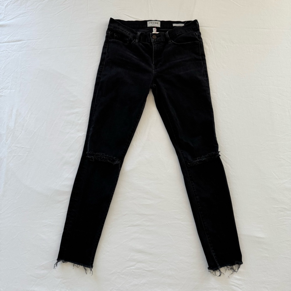 Frame Denim Black Jean original knee rips stretch 30